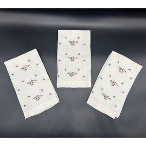 Vintage Floral Hand Towels Petit Point Hand Embroidery Pink Blue Cottage Farm